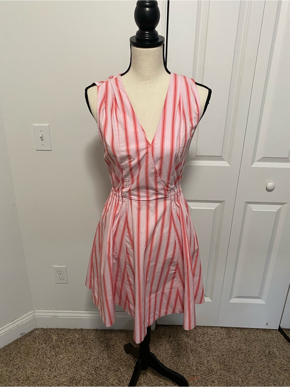 NWOT Derek Lam 10 Crosby Sleeveless Pink Striped V-Neck Fit & Flare Dress